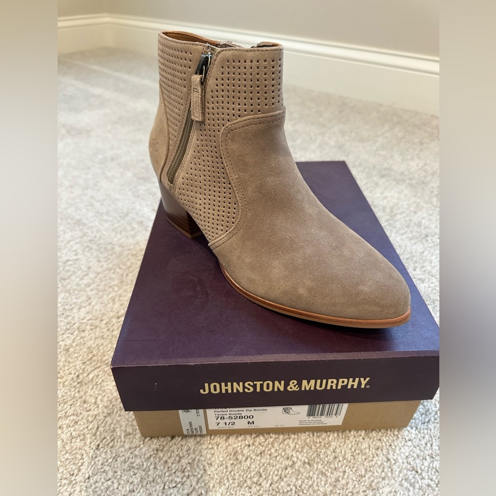 Johnston & Murphy Trista Taupe Suede Ankle Boots